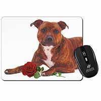 Staffie with Red Rose Computer Mouse Mat