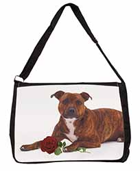 Staffie with Red Rose Large Black Laptop Shoulder Bag School/College