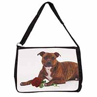 Staffie with Red Rose Large Black Laptop Shoulder Bag School/College