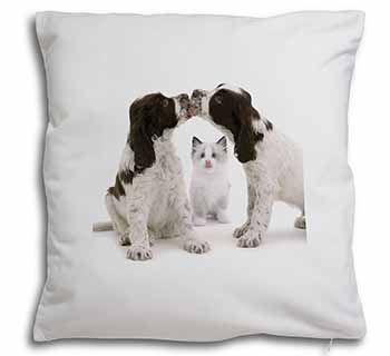 Cocker Spaniel and Kitten -Love Soft White Velvet Feel Scatter Cushion