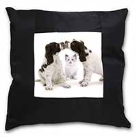 Cocker Spaniel and Kitten -Love Black Satin Feel Scatter Cushion