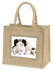 Cocker Spaniel and Kitten -Love Natural/Beige Jute Large Shopping Bag