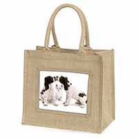 Cocker Spaniel and Kitten -Love Natural/Beige Jute Large Shopping Bag