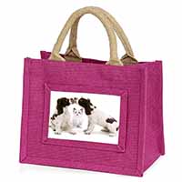 Cocker Spaniel and Kitten -Love Little Girls Small Pink Jute Shopping Bag