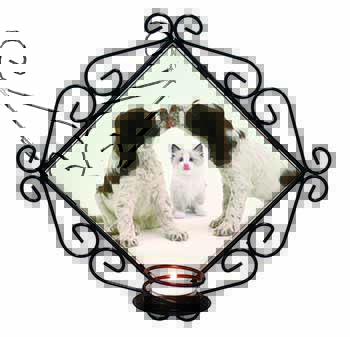 Cocker Spaniel and Kitten -Love Wrought Iron Wall Art Candle Holder