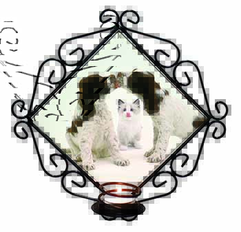 Cocker Spaniel and Kitten -Love Wrought Iron Wall Art Candle Holder