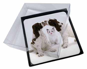 4x Cocker Spaniel and Kitten -Love Picture Table Coasters Set in Gift Box