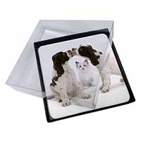 4x Cocker Spaniel and Kitten -Love Picture Table Coasters Set in Gift Box