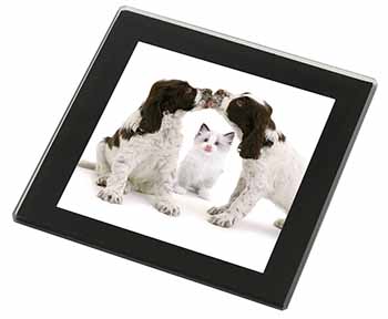 Cocker Spaniel and Kitten -Love Black Rim High Quality Glass Coaster