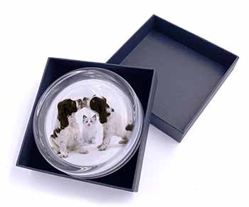 Cocker Spaniel and Kitten -Love Glass Paperweight in Gift Box