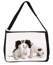 Cocker Spaniel and Kitten -Love Large Black Laptop Shoulder Bag School/College