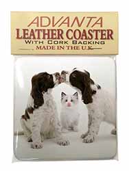 Cocker Spaniel and Kitten -Love Single Leather Photo Coaster