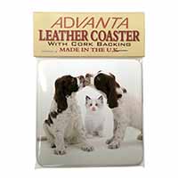 Cocker Spaniel and Kitten -Love Single Leather Photo Coaster