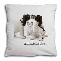 Cocker Spaniel and Kitten -Love Soft White Velvet Feel Scatter Cushion