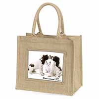 Cocker Spaniel and Kitten -Love Natural/Beige Jute Large Shopping Bag