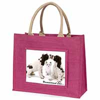 Cocker Spaniel and Kitten -Love Large Pink Jute Shopping Bag