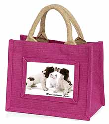 Cocker Spaniel and Kitten -Love Little Girls Small Pink Jute Shopping Bag