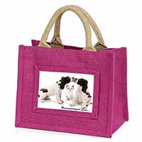 Cocker Spaniel and Kitten -Love Little Girls Small Pink Jute Shopping Bag