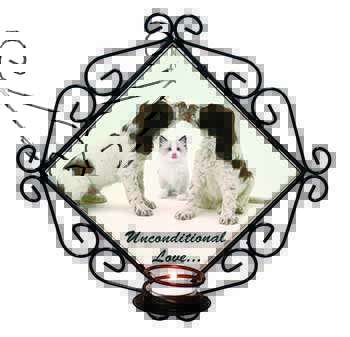 Cocker Spaniel and Kitten -Love Wrought Iron Wall Art Candle Holder
