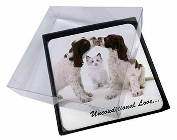 4x Cocker Spaniel and Kitten -Love Picture Table Coasters Set in Gift Box