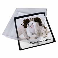 4x Cocker Spaniel and Kitten -Love Picture Table Coasters Set in Gift Box