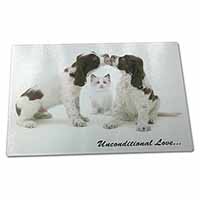 Large Glass Cutting Chopping Board Cocker Spaniel and Kitten -Love