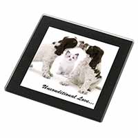 Cocker Spaniel and Kitten -Love Black Rim High Quality Glass Coaster