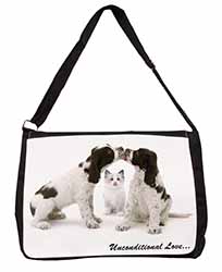 Cocker Spaniel and Kitten -Love Large Black Laptop Shoulder Bag School/College