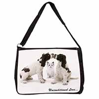 Cocker Spaniel and Kitten -Love Large Black Laptop Shoulder Bag School/College