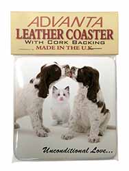 Cocker Spaniel and Kitten -Love Single Leather Photo Coaster