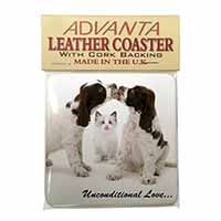 Cocker Spaniel and Kitten -Love Single Leather Photo Coaster