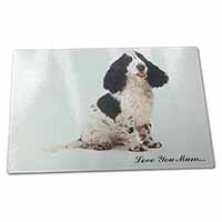 Large Glass Cutting Chopping Board Black White Spaniel 