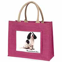 Cocker Spaniel With Love Large Pink Jute Shopping Bag