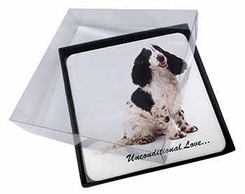 4x Cocker Spaniel With Love Picture Table Coasters Set in Gift Box