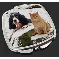 Cocker Spaniel and Cat Snow Scene Make-Up Compact Mirror