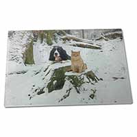 Large Glass Cutting Chopping Board Cocker Spaniel and Cat Snow Scene