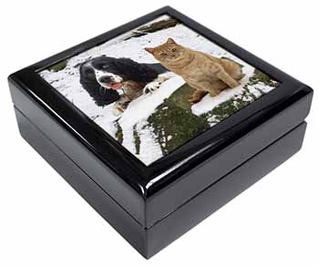 Cocker Spaniel and Cat Snow Scene Keepsake/Jewellery Box