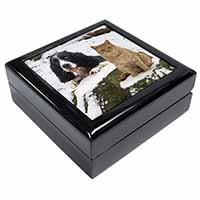 Cocker Spaniel and Cat Snow Scene Keepsake/Jewellery Box