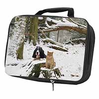 Cocker Spaniel and Cat Snow Scene Black Insulated School Lunch Box/Picnic Bag