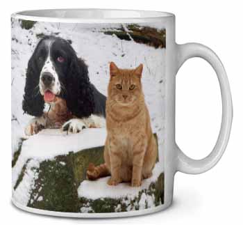 Cocker Spaniel and Cat Snow Scene Ceramic 10oz Coffee Mug/Tea Cup