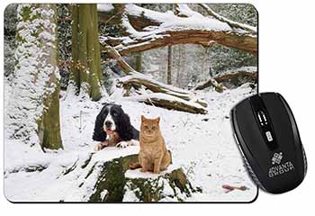 Cocker Spaniel and Cat Snow Scene Computer Mouse Mat