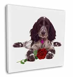 Blue Roan Cocker Spaniel with Rose Square Canvas 12"x12" Wall Art Picture Print