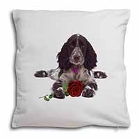 Blue Roan Cocker Spaniel with Rose Soft White Velvet Feel Scatter Cushion