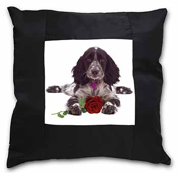 Blue Roan Cocker Spaniel with Rose Black Satin Feel Scatter Cushion