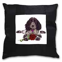 Blue Roan Cocker Spaniel with Rose Black Satin Feel Scatter Cushion