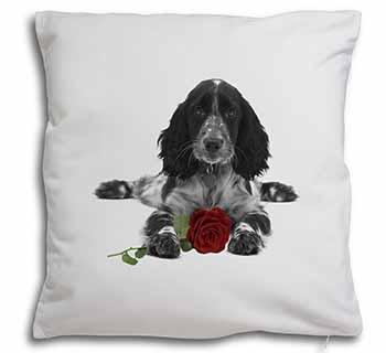 Cocker Spaniel (B+W) with Red Rose Soft White Velvet Feel Scatter Cushion