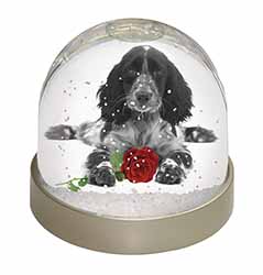 Cocker Spaniel (B+W) with Red Rose Snow Globe Photo Waterball