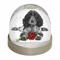 Cocker Spaniel (B+W) with Red Rose Photo Snow Globe Waterball