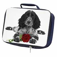 Cocker Spaniel (B+W) with Red Rose Navy Insulated School Lunch Box/Picnic Bag