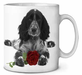 Cocker Spaniel (B+W) with Red Rose Ceramic Coffee Mug/Tea Cup